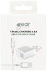 Gear Charger 2 x USB-A 3,4A + USB-C Cable