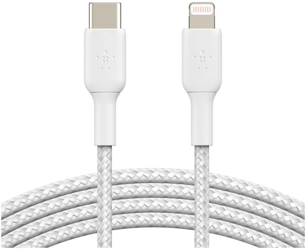 Belkin USB-C To Lightning Braided Cable - Vit 1 meter