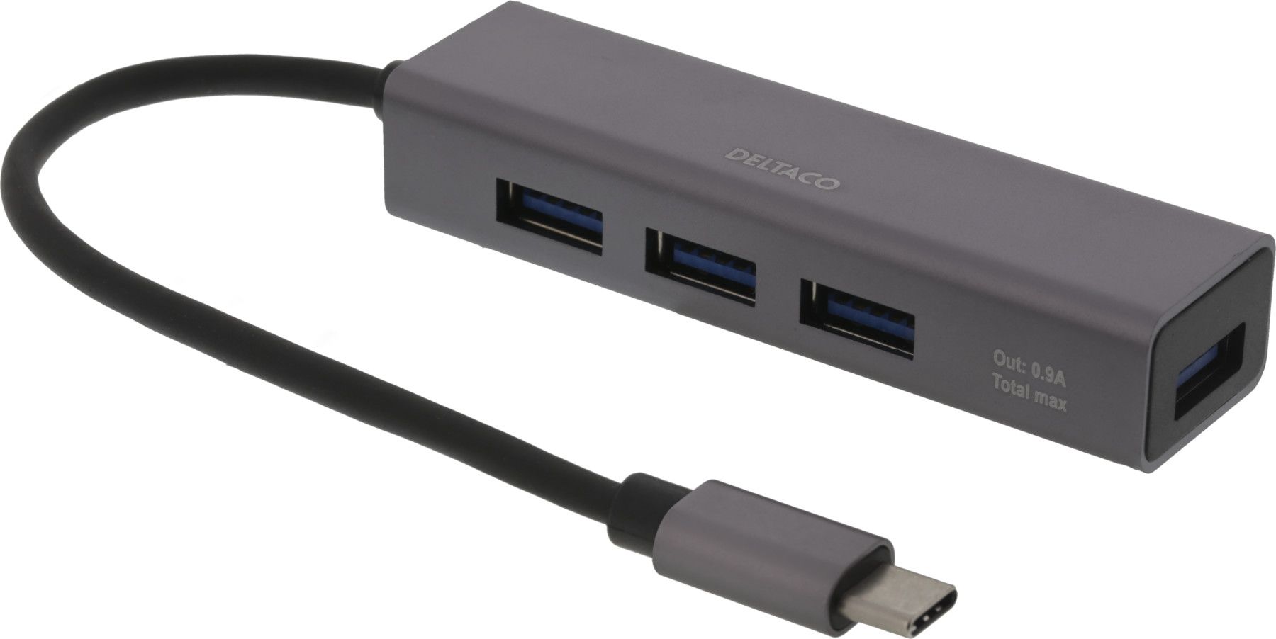 Deltaco USB-C 3.1 Hub 4 port - Svart