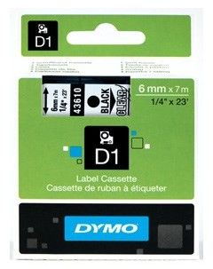 Dymo Tape D1 6mm x 7m - Svart/genomskinlig