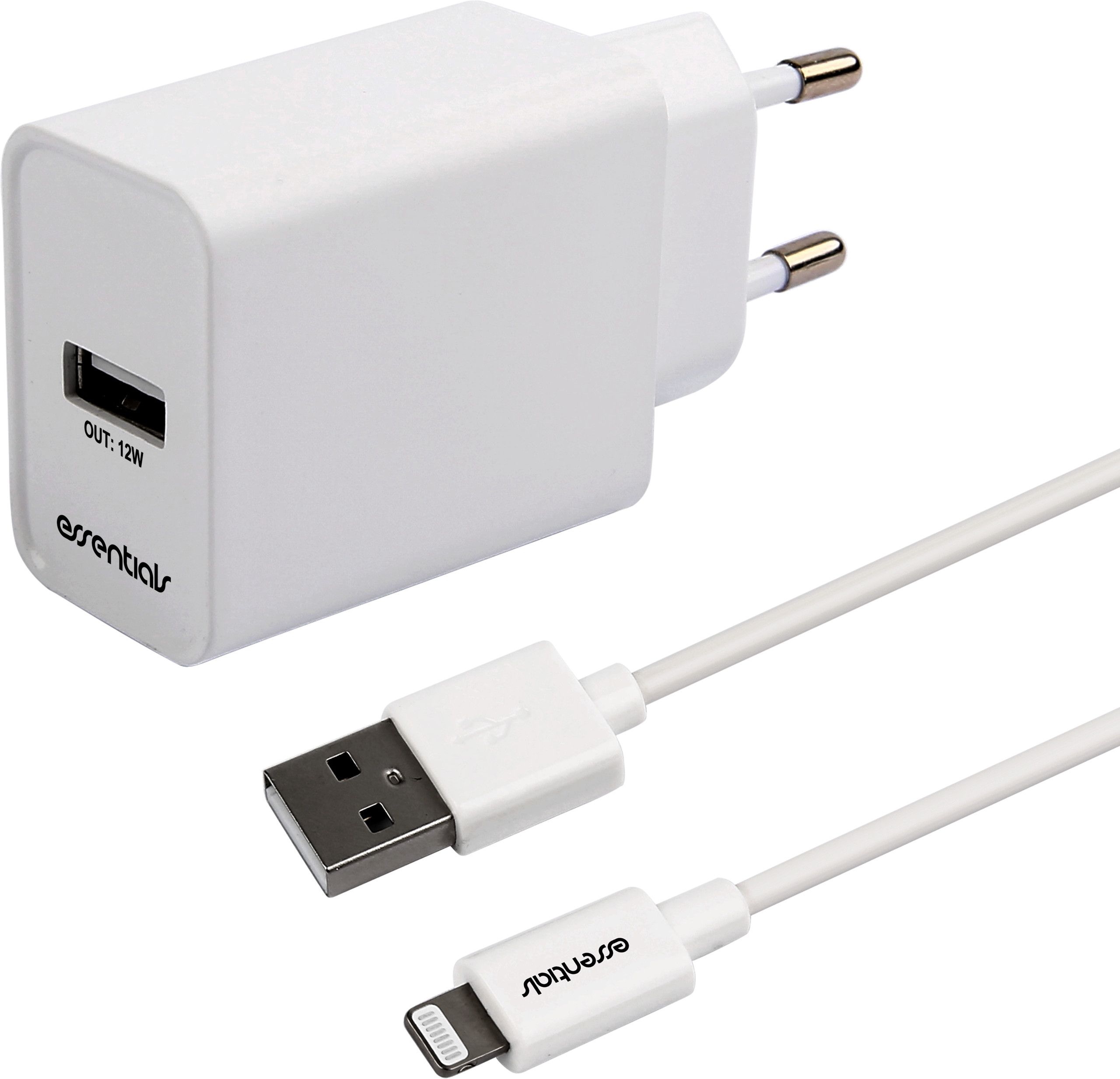 Essentials 12W Wall Charger with Cable - Svart