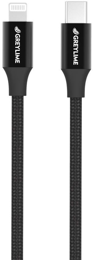 GreyLime Braided USB-C to MFI Lightning Cable - Svart 2 meter