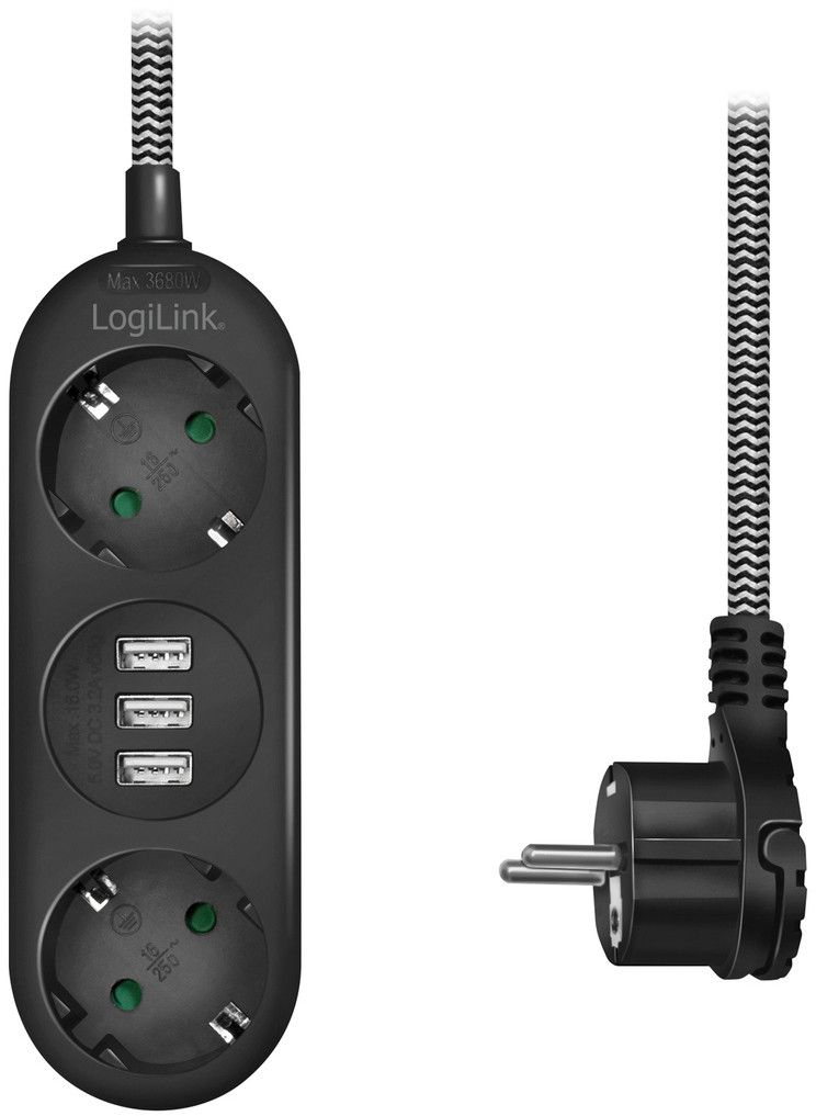 LogiLink Grenuttag Jordat 3-vägs 3xUSB