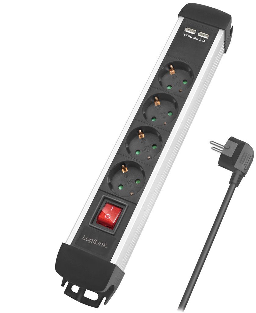 LogiLink LPS237U Grenuttag 4-väg + 2xUSB Brytare