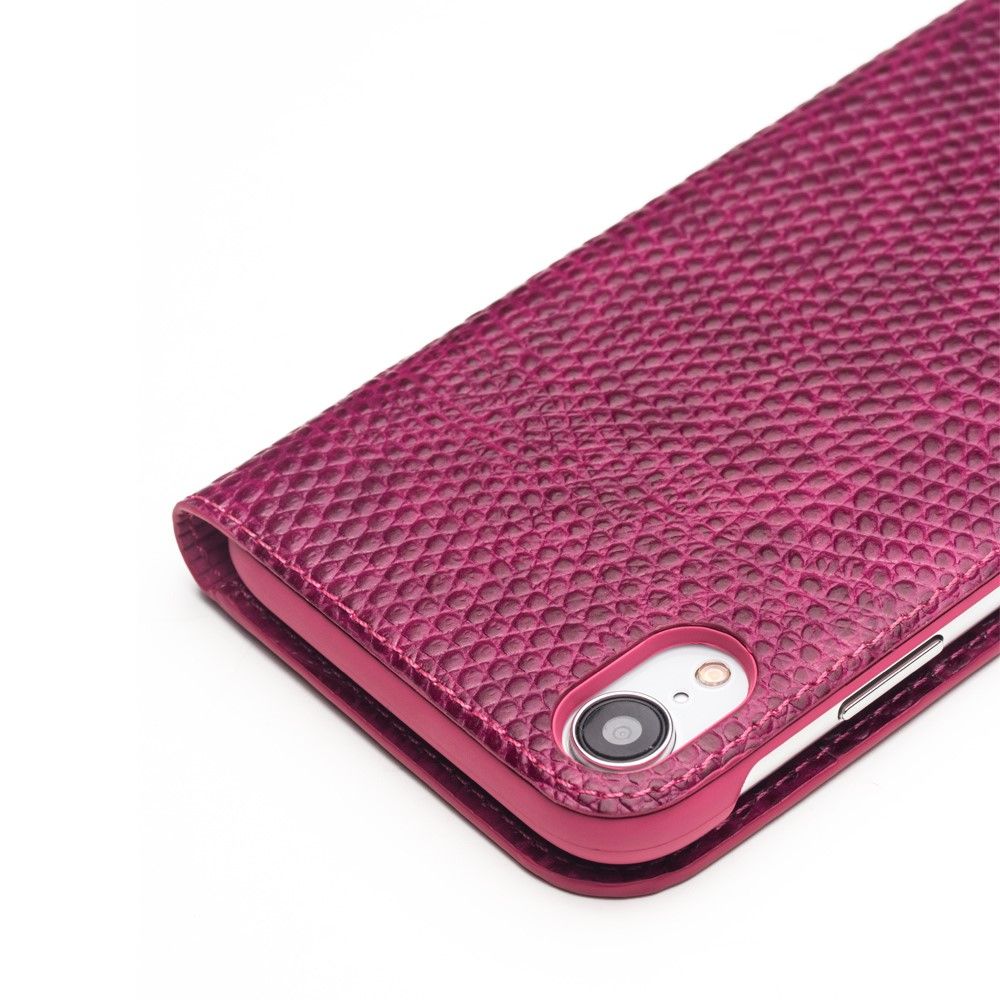 Qialino Pink Croco Leather Wallet Iphone Xr Plånboksfodral Läderfodral