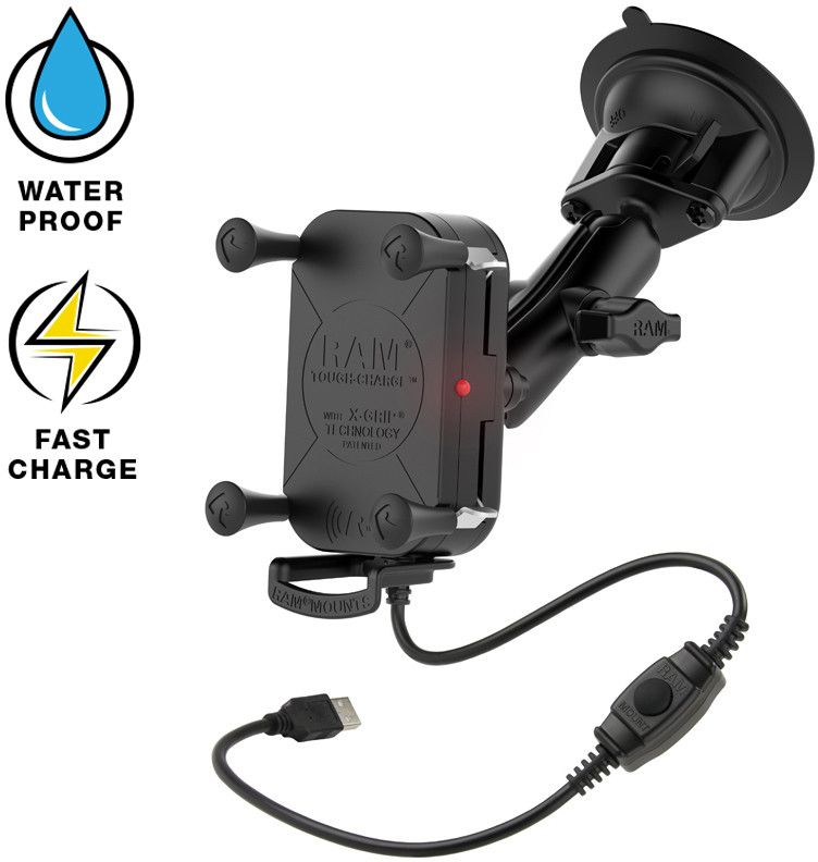 RAM Mount Tough-Charge Waterproof Wireless Charging Suction Cup Mount