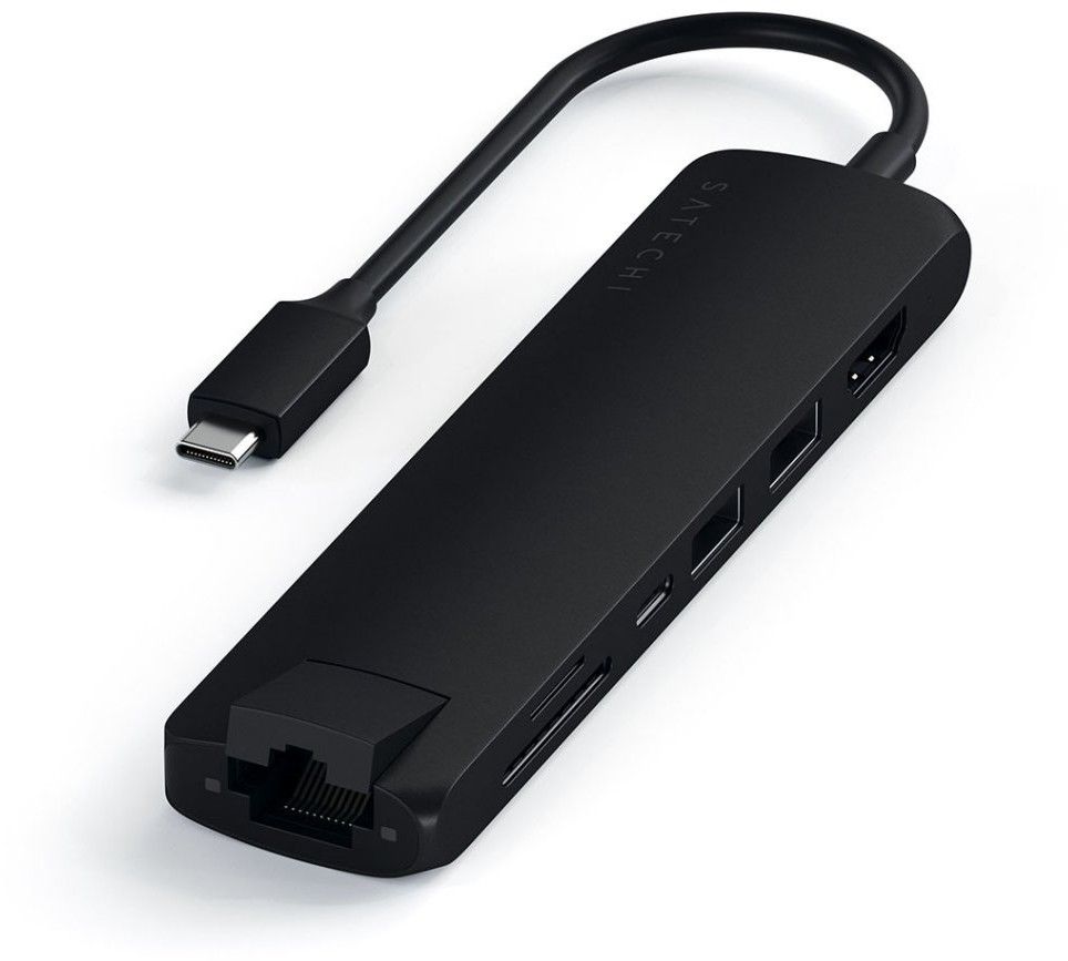 Satechi Slim USB-C Multi-Port with Ethernet Adapter - Svart