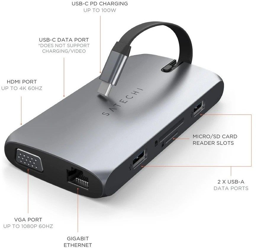 Satechi USB-C On-the-Go Multiport Adapter - Grå