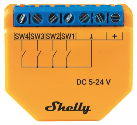 Shelly Plus i4 DC - infälld sändare